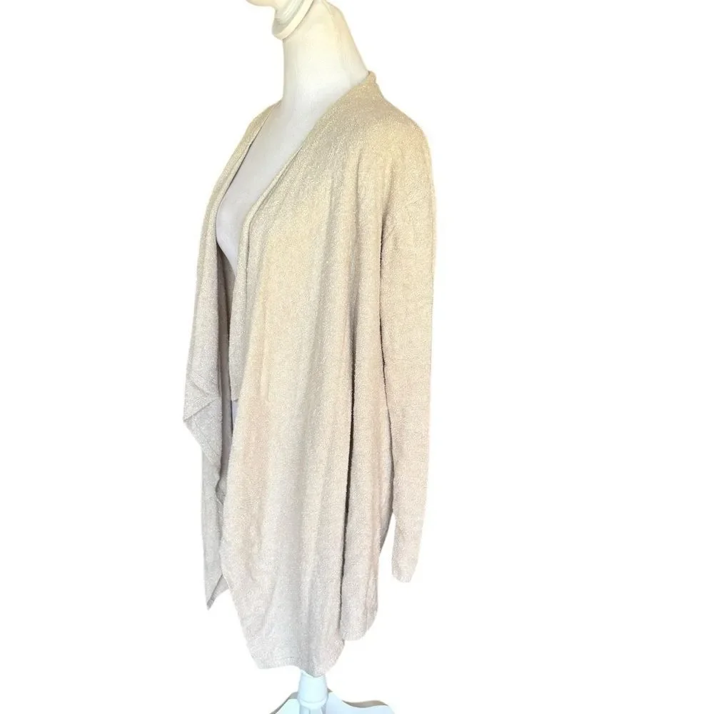 Barefoot Dreams Cozy Chic Lite Knit Beige Cardigan Sweater Waterfall Open Front